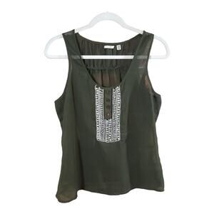 Ecoté Urban Outfitters Sheer Green Scoop Neck Beaded Tank Top Boho Women's M